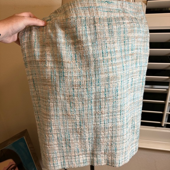 Villager Liz Claiborne Tweed suit skirt jacketed set ocean cream size 12 - Picture 6 of 10